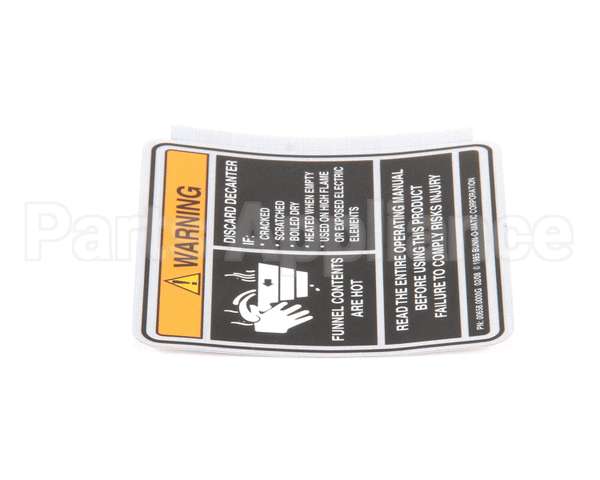 00658.0000 Bunn Decal,Warning-Decanter/Funnel