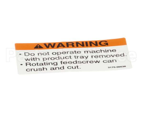 01-403175-00538 Berkel Label, Tray Warning