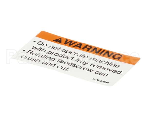 01-403175-00538 Berkel Label, Tray Warning