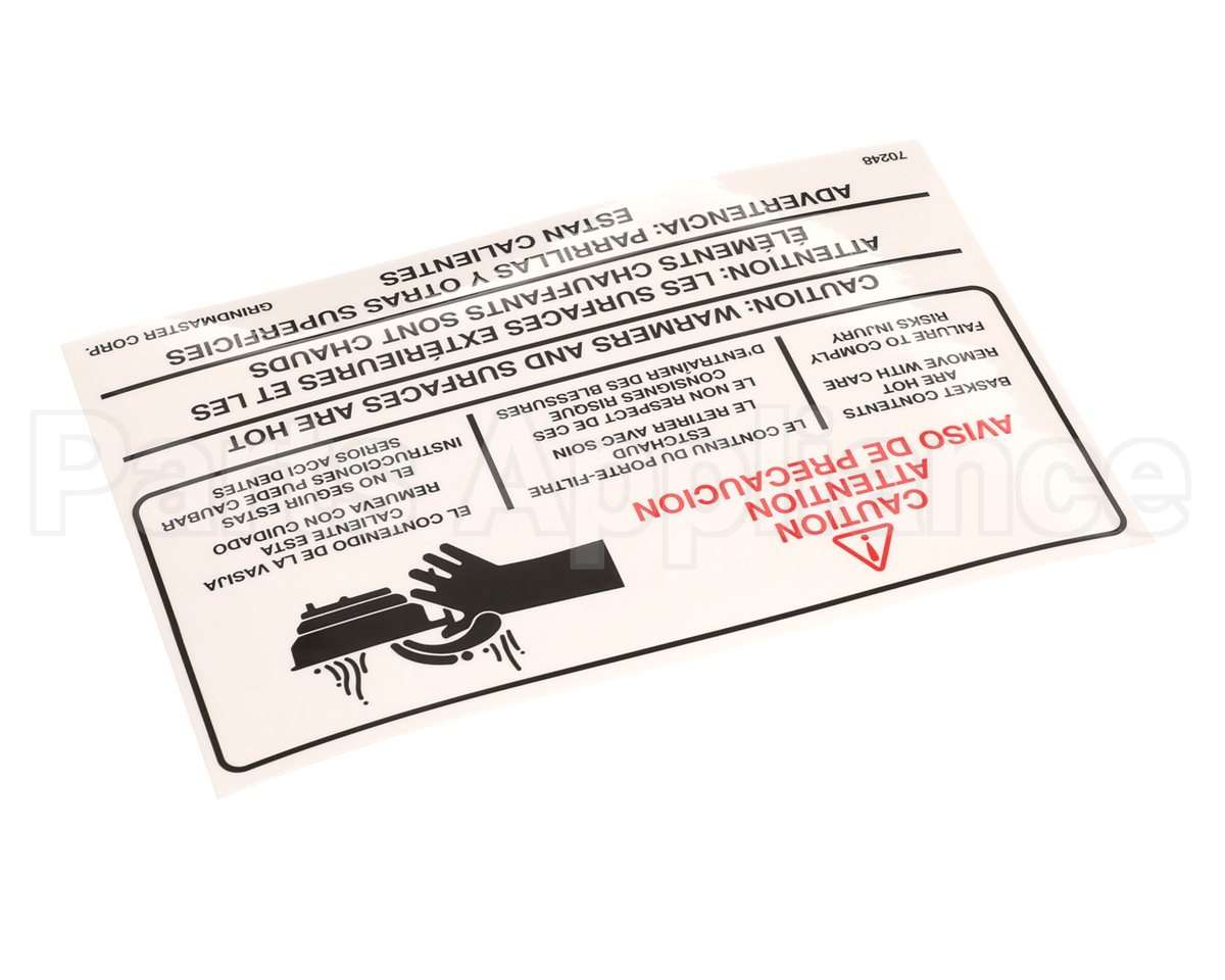 070248 Grindmaster Cecilware Label Warning A546-213