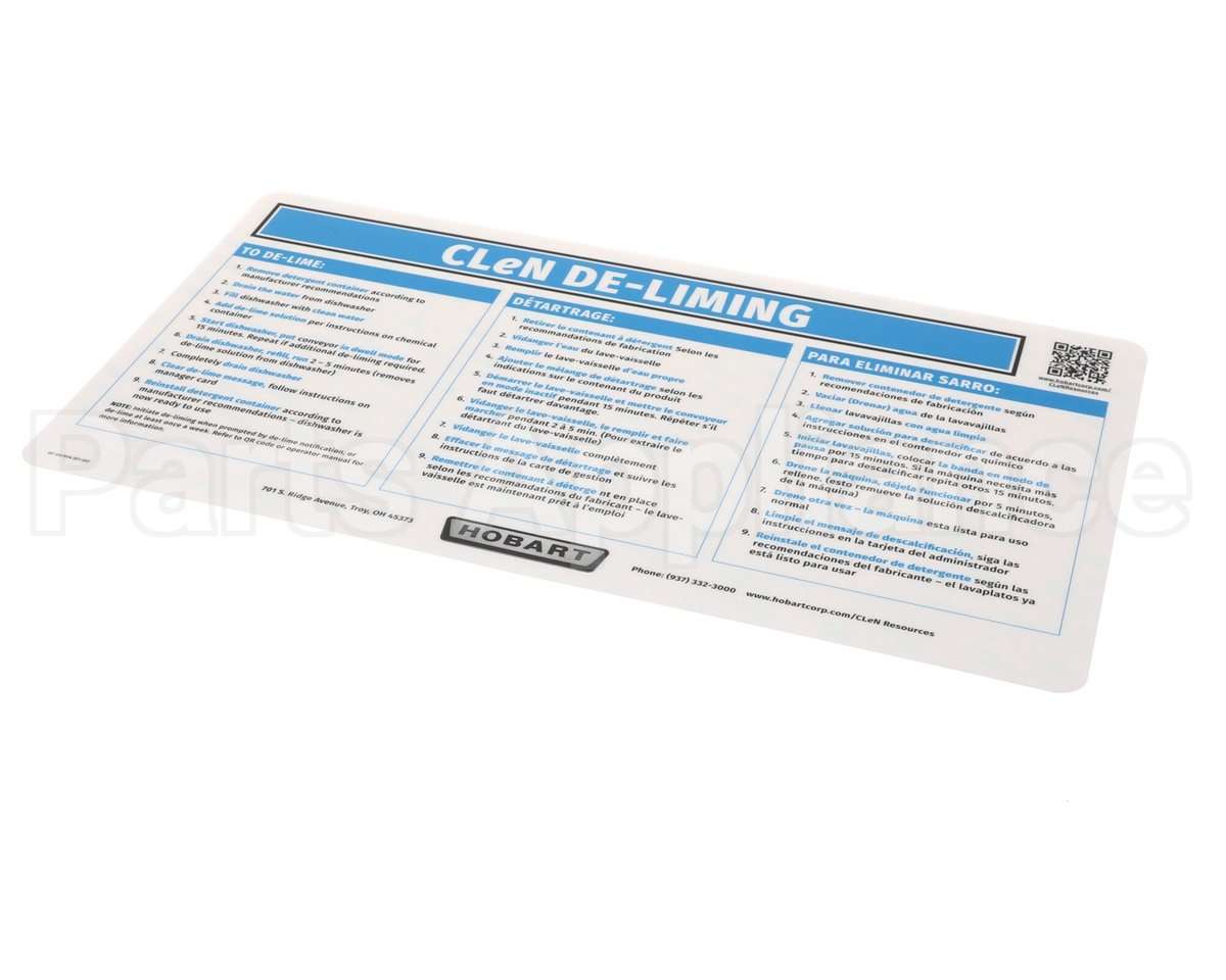 0F-047614 Hobart Label, De-Lime Instructions (T
