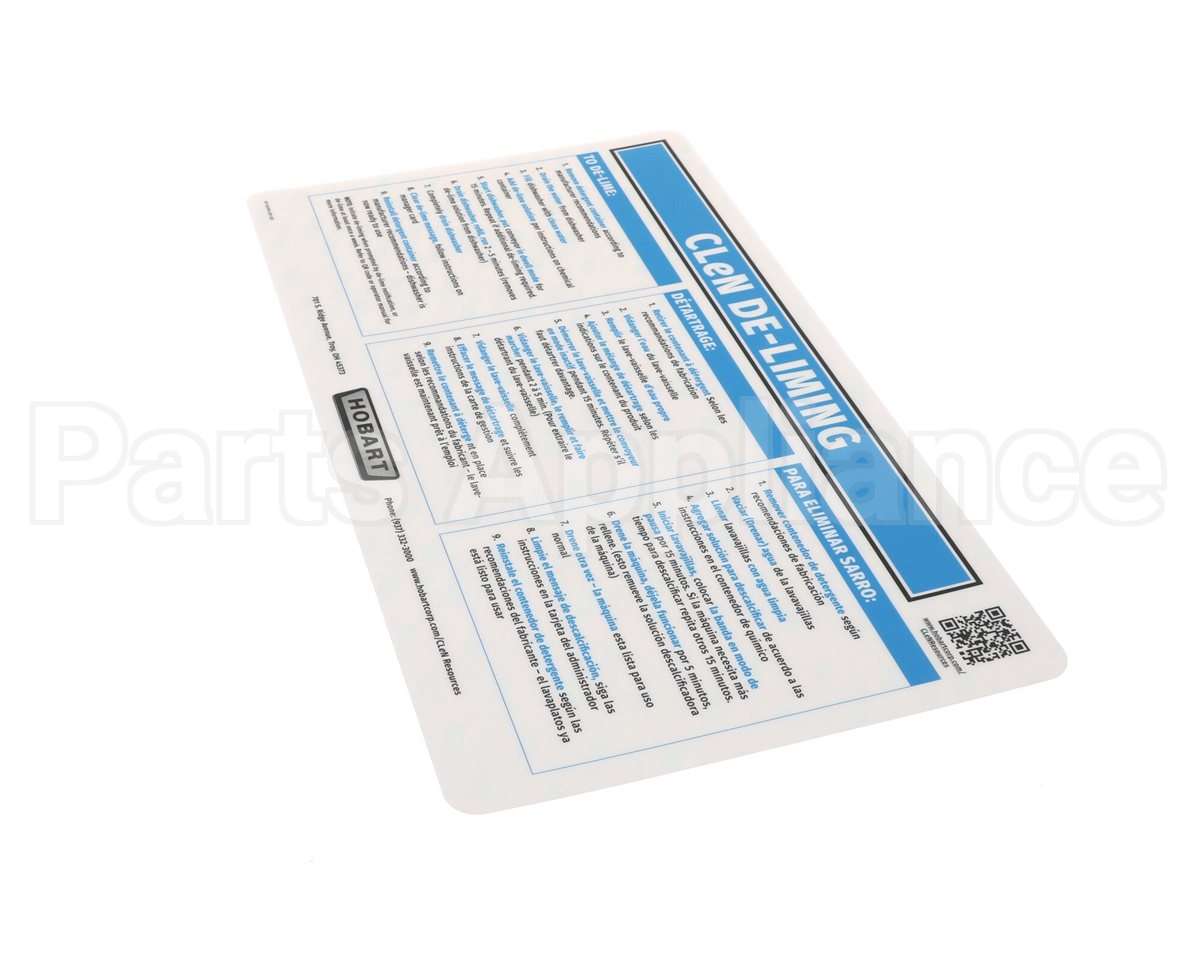 0F-047614 Hobart Label, De-Lime Instructions (T