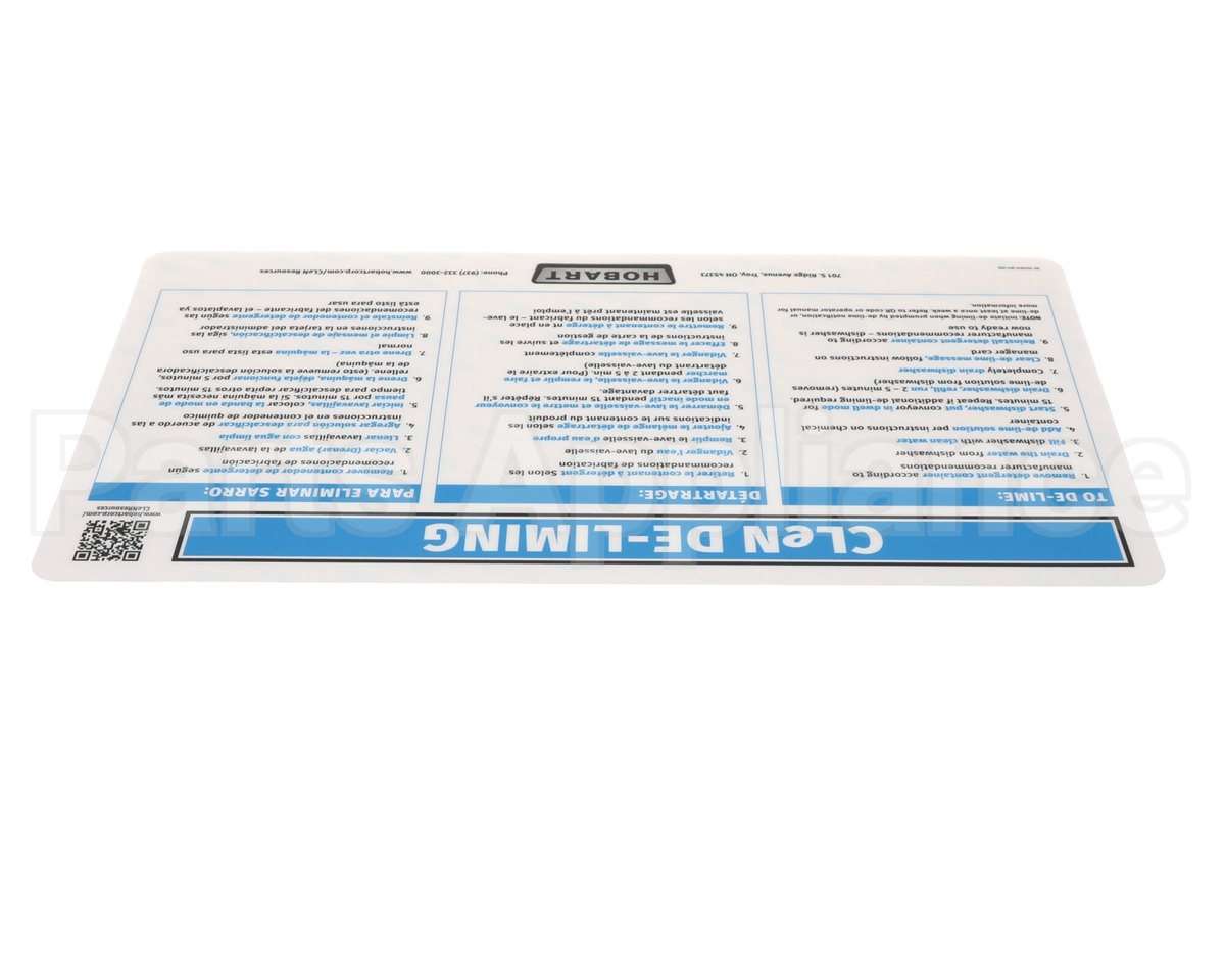 0F-047614 Hobart Label, De-Lime Instructions (T