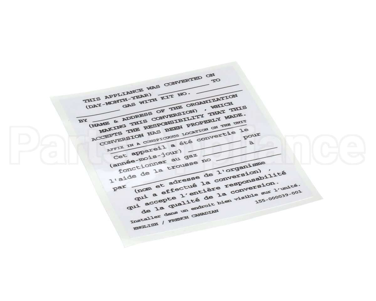 155-000039-001 Pitco Conversion Sticker