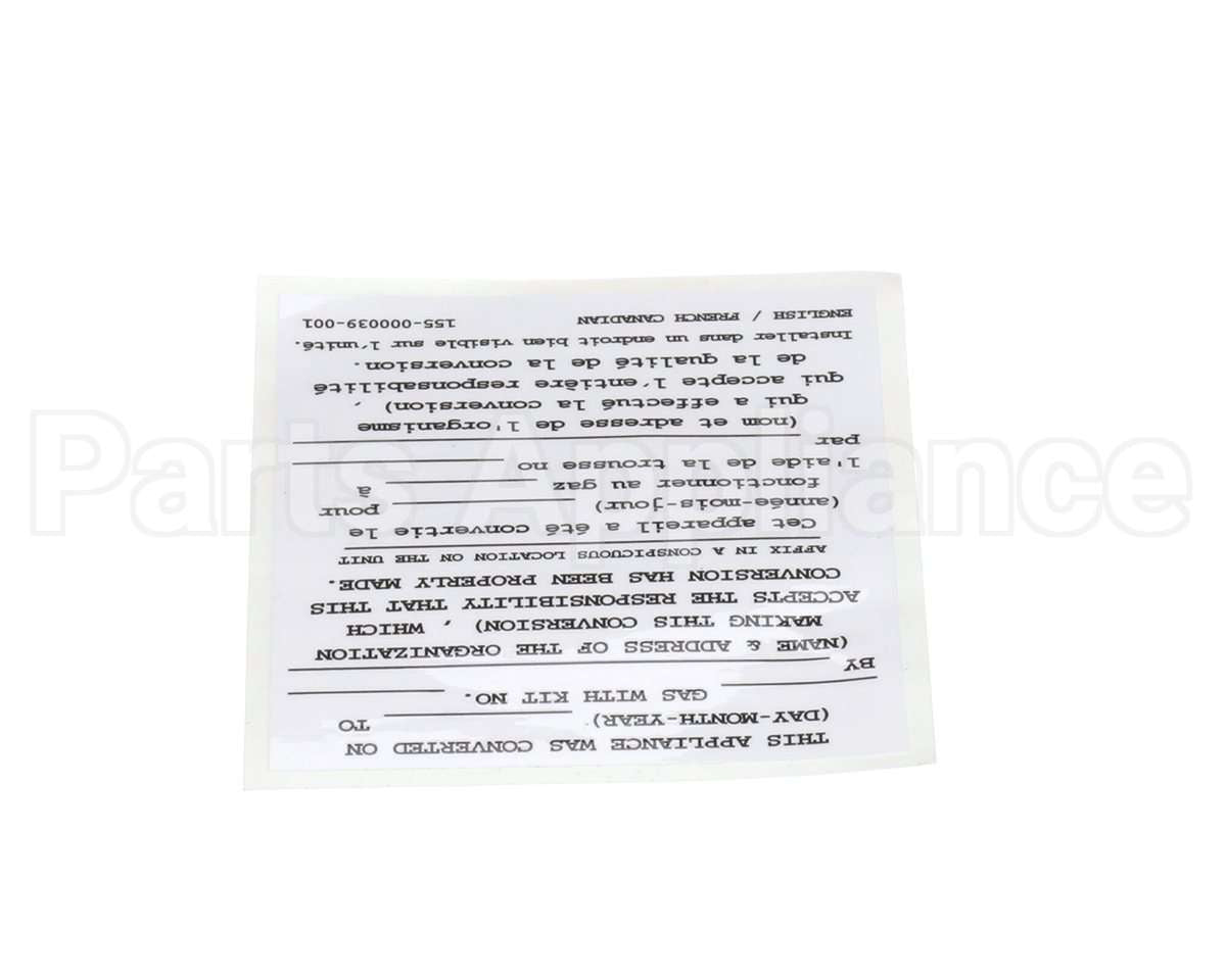 155-000039-001 Pitco Conversion Sticker