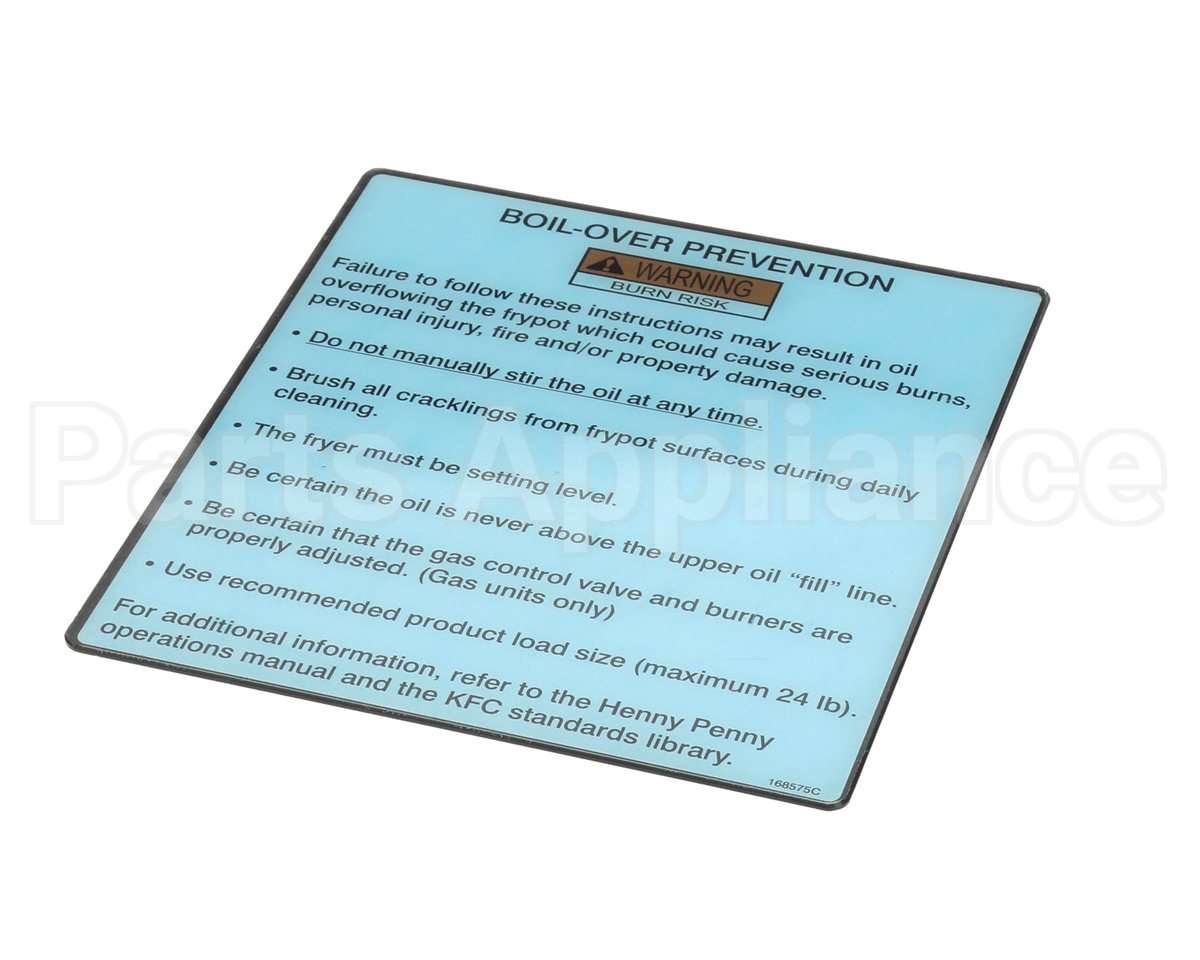 168575 Henny Penny Label-Boilovr Prevent,Kfc,Evol