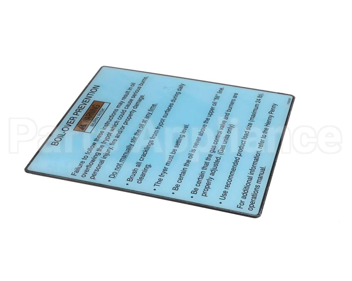 170333 Henny Penny Label-Boilovr Prevnt,Gm,Veloc