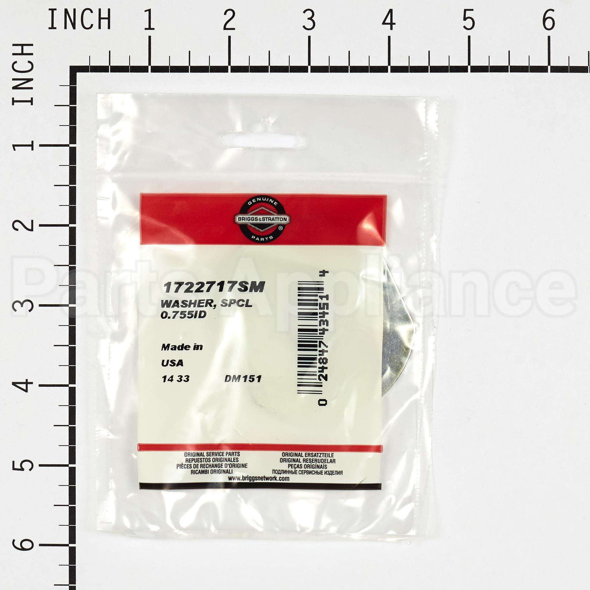 1722717SM Briggs & Stratton Washer Spcl 0.755Id