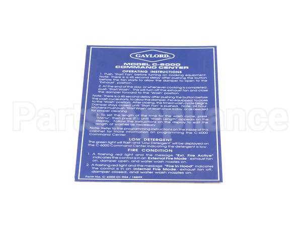 18899 Gaylord C6000 Mylar Faceplate