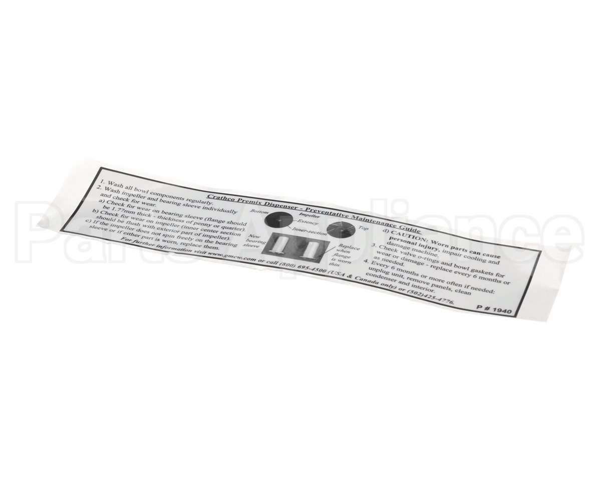 1940 Grindmaster Cecilware Decal, Maintenance Guide