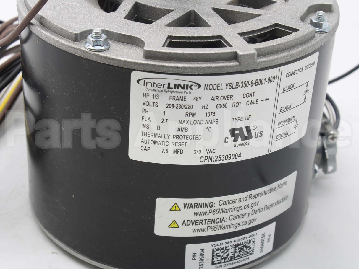 25309004S Heatcraft Refrigeration 208-230V1Ph 1/3Hp 1075Rpm Mtr