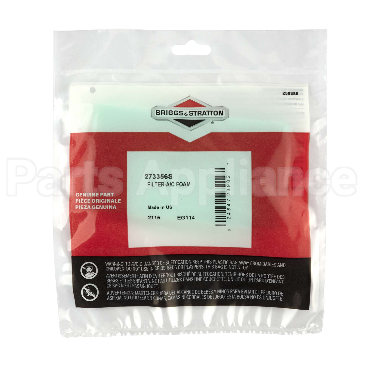273356S Briggs & Stratton Filter-A/C Foam
