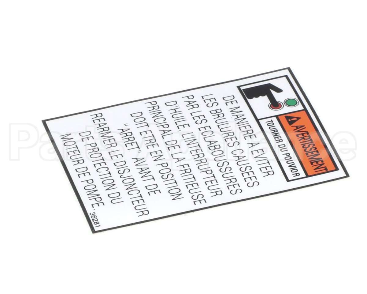 36281 Henny Penny Label-Warning Pump Motor Fr.