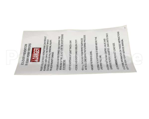 37332 Henny Penny Label-Boilover Prevention, Gm