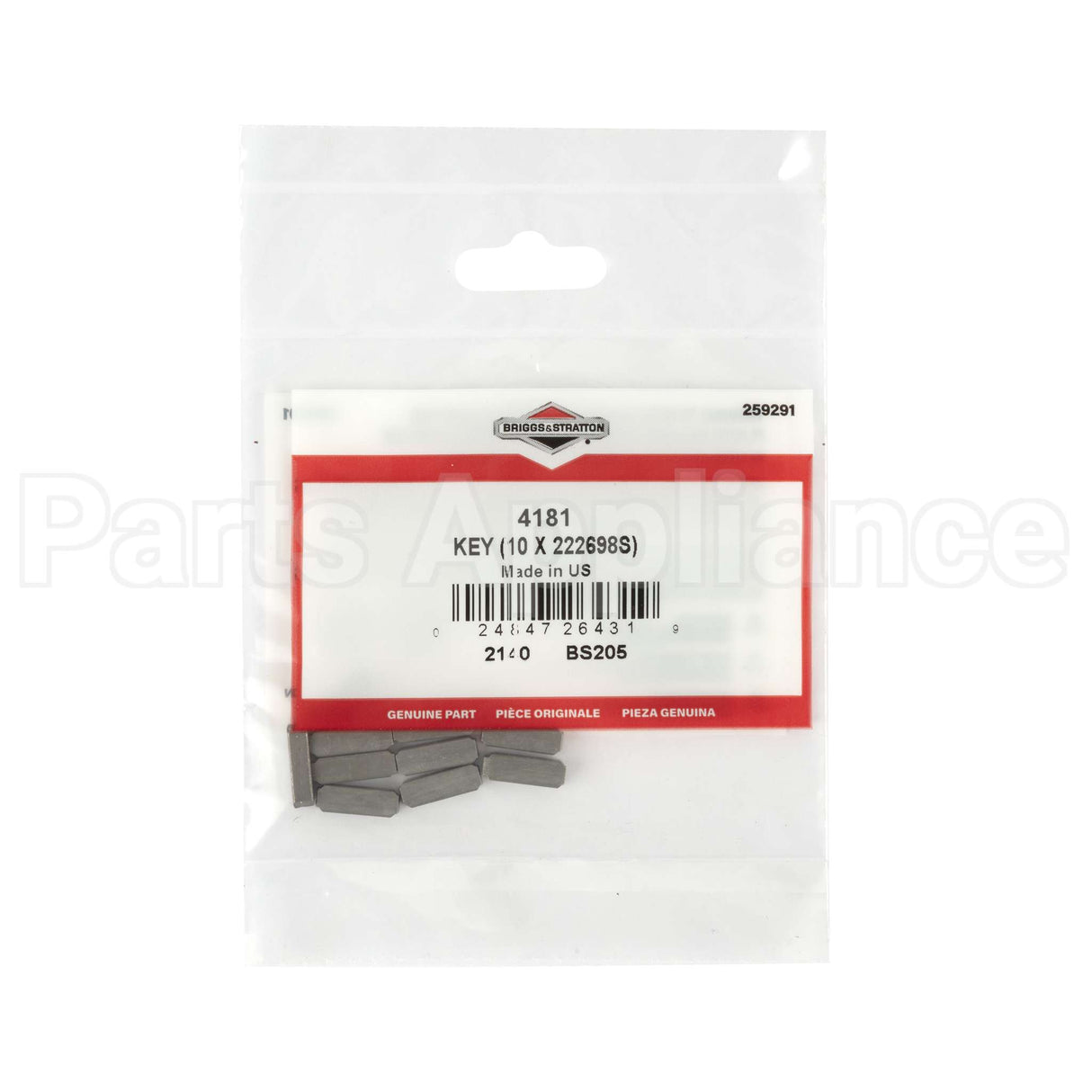 4181 Briggs & Stratton Key (10 X 222698S)