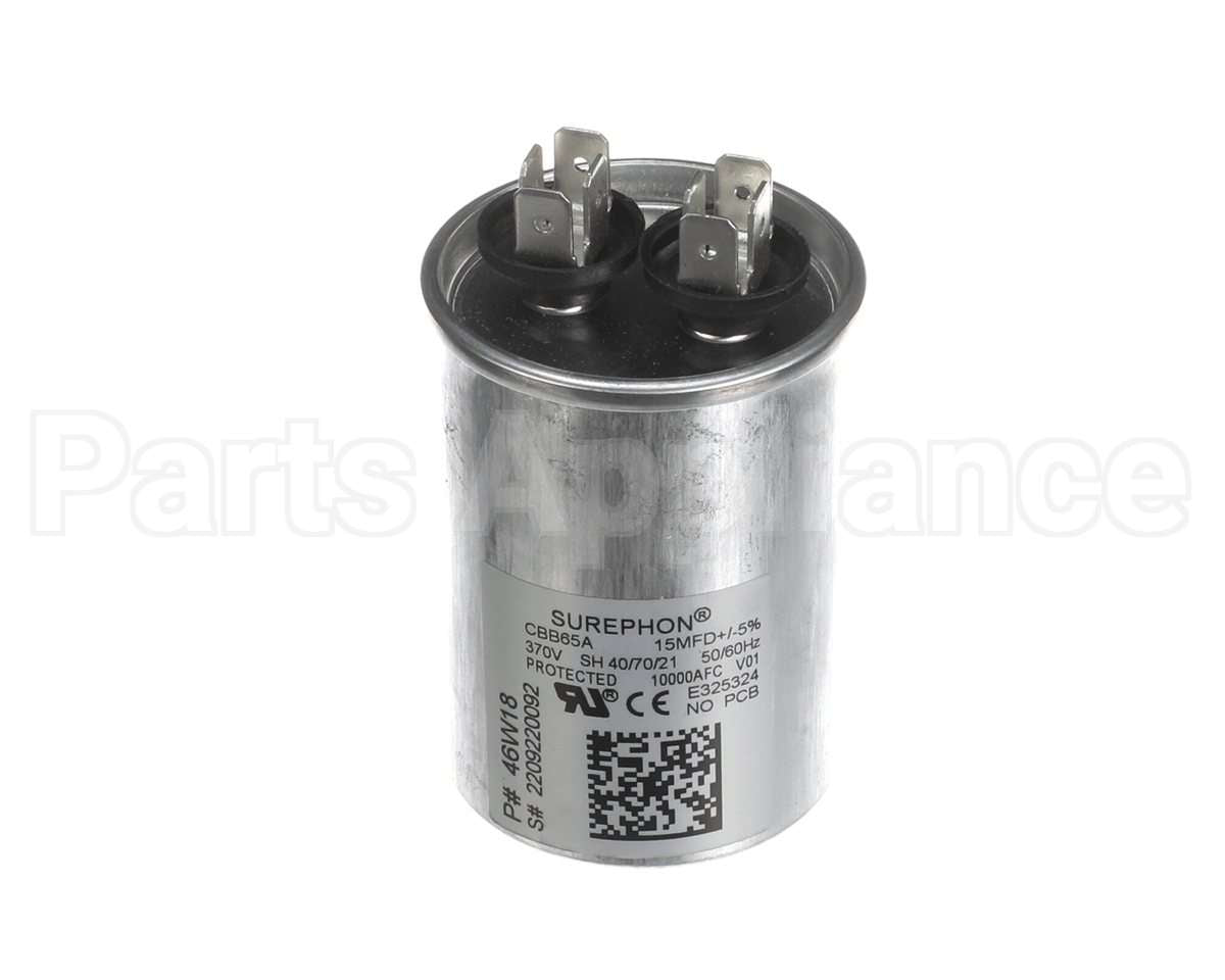 46W18 Lennox Run Capacitor, 15 Mfd, 370V, Round