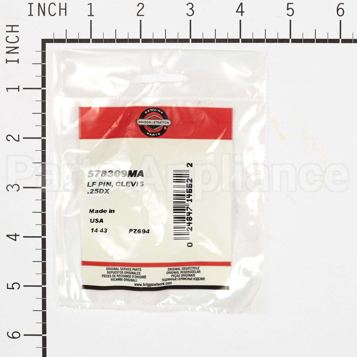 578309MA Briggs & Stratton Lf Pin Clevis .25Dx