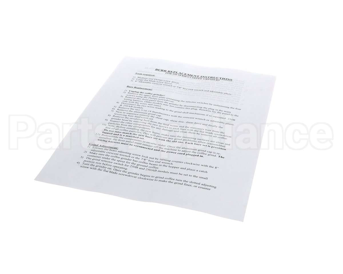 84913 Grindmaster Cecilware Instructions, Kit, Burr Replacement