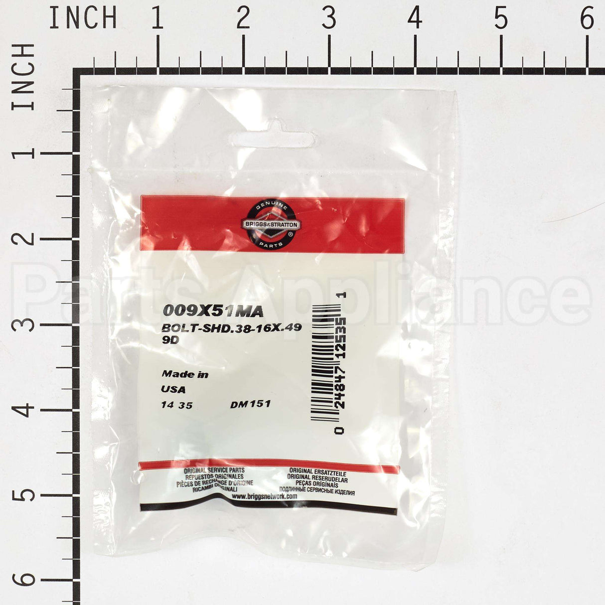 9X51MA Briggs & Stratton Bolt-Shd.38-16X.499D