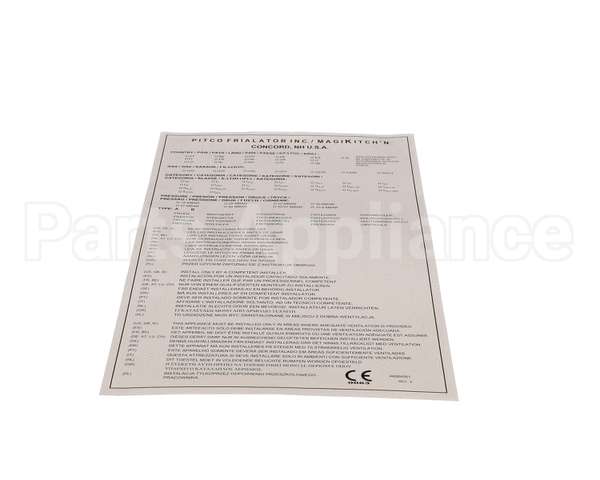 A6064501 Pitco Label,Data Pkging Ce