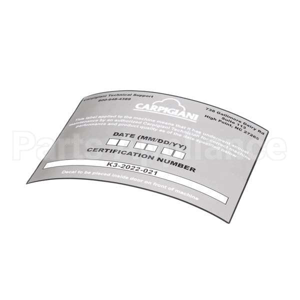 US192-024276 Compatible Carpigiani Decal-Pm Certification