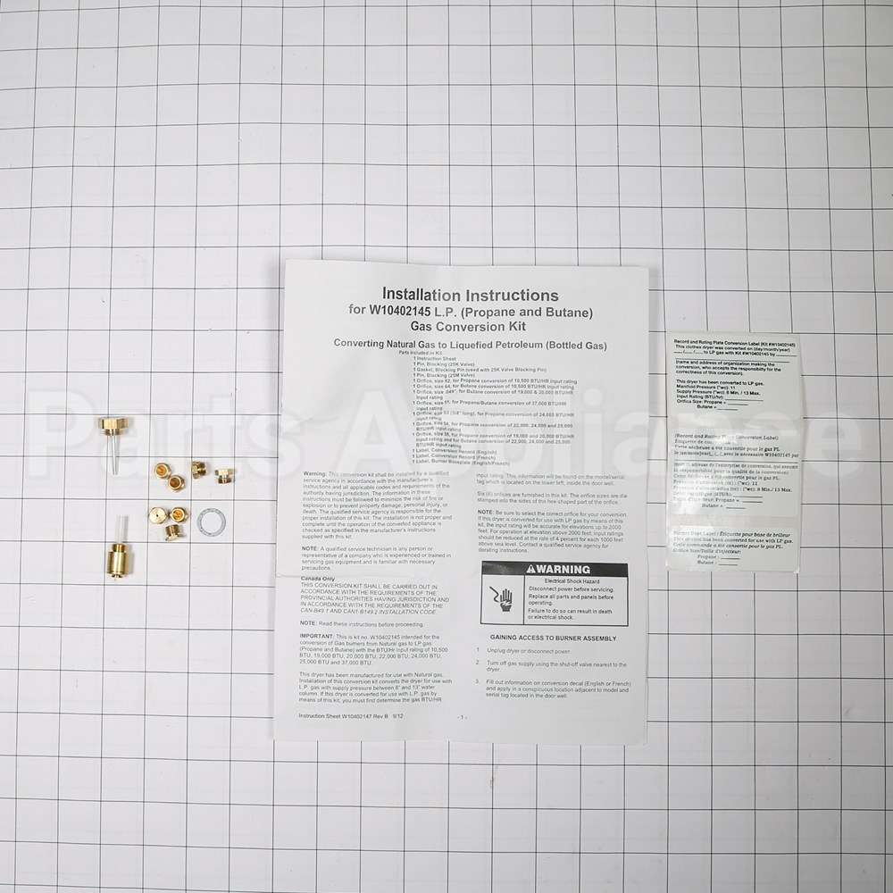 W10402145 Whirlpool Lp Gas Con