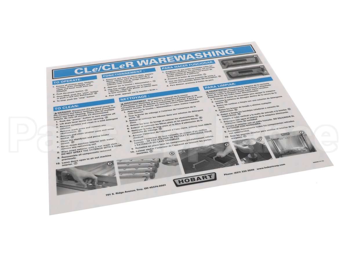 00-948326 Hobart Label, Instruction Cleaning, T