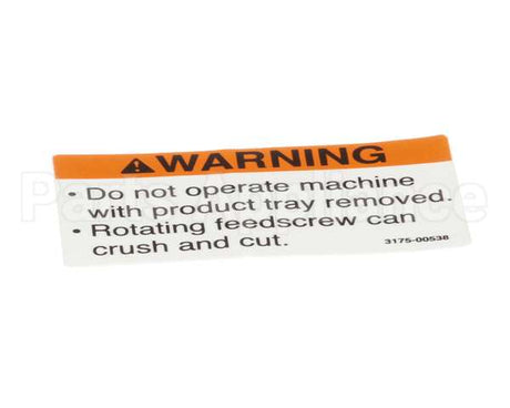 01-403175-00538 Berkel Label, Tray Warning