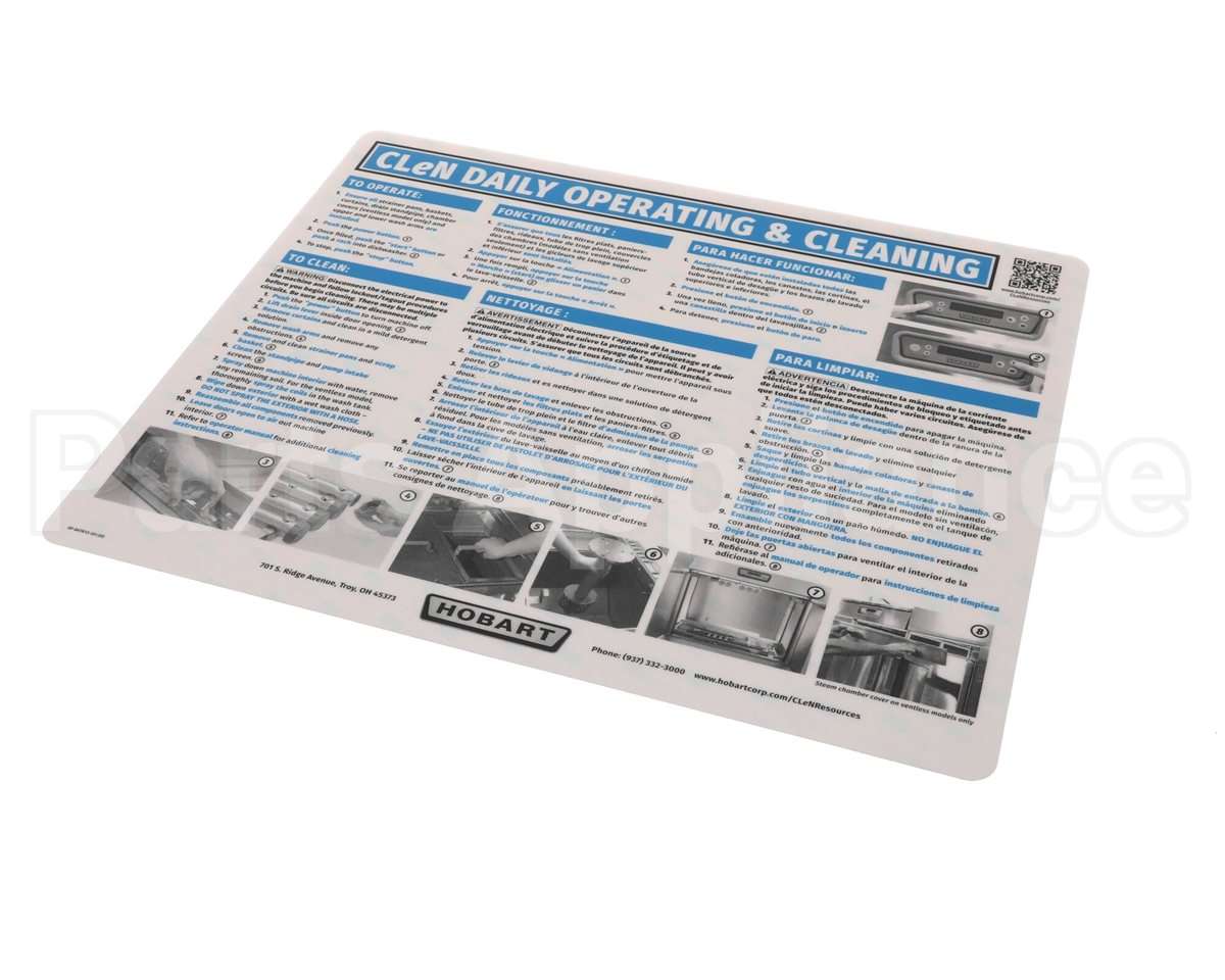 0F-047613 Hobart Label, Operating Cleaning Istr