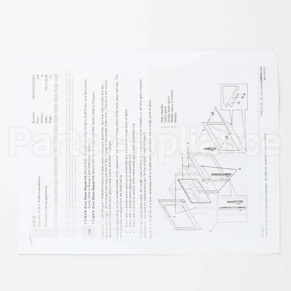 11036439 Bosch Inner Glass