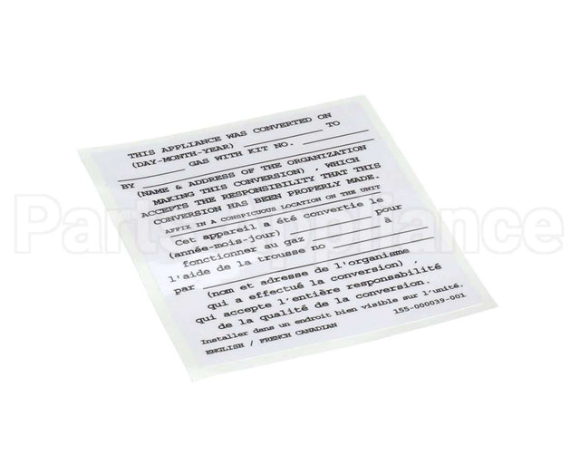 155-000039-001 Pitco Conversion Sticker