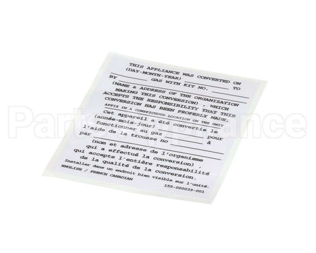 155-000039-001 Pitco Conversion Sticker