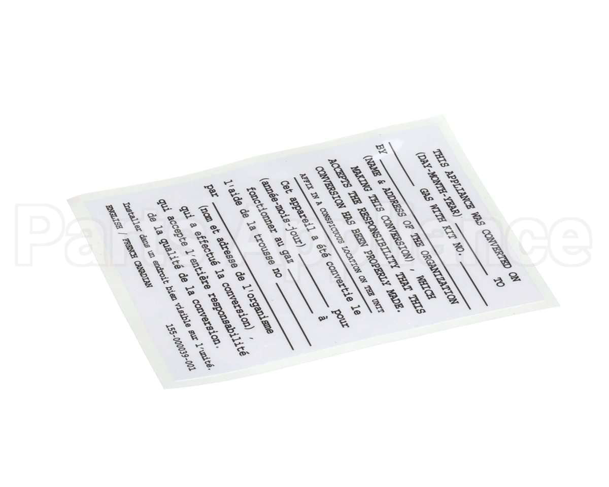 155-000039-001 Pitco Conversion Sticker