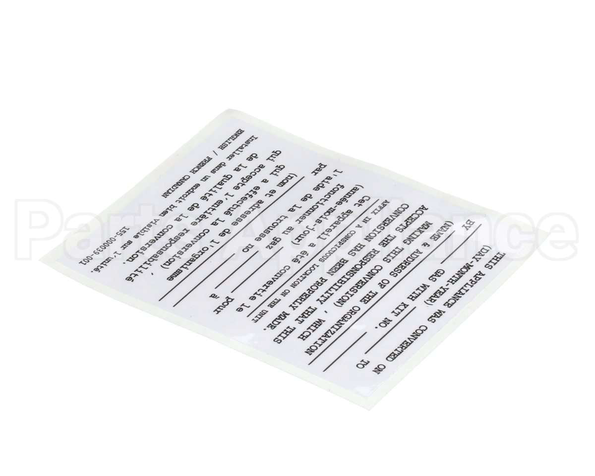 155-000039-001 Pitco Conversion Sticker