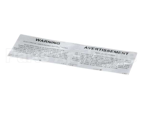 23315 Ultrafryer Decal, Warning Electrical Grou