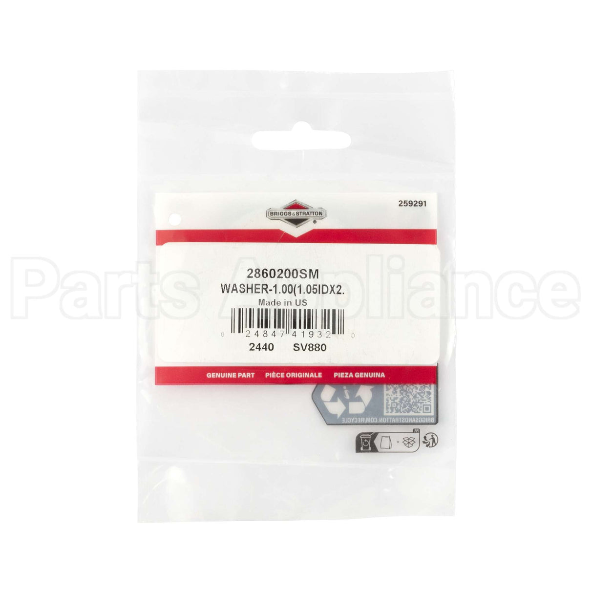 2860200SM Briggs & Stratton Washer-1.00(1.05Idx2.