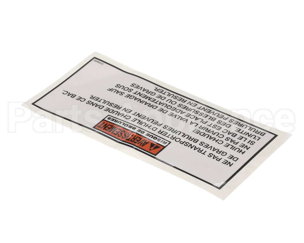 33590.0000 Henny Penny Label-Warning Drain Pan Fre
