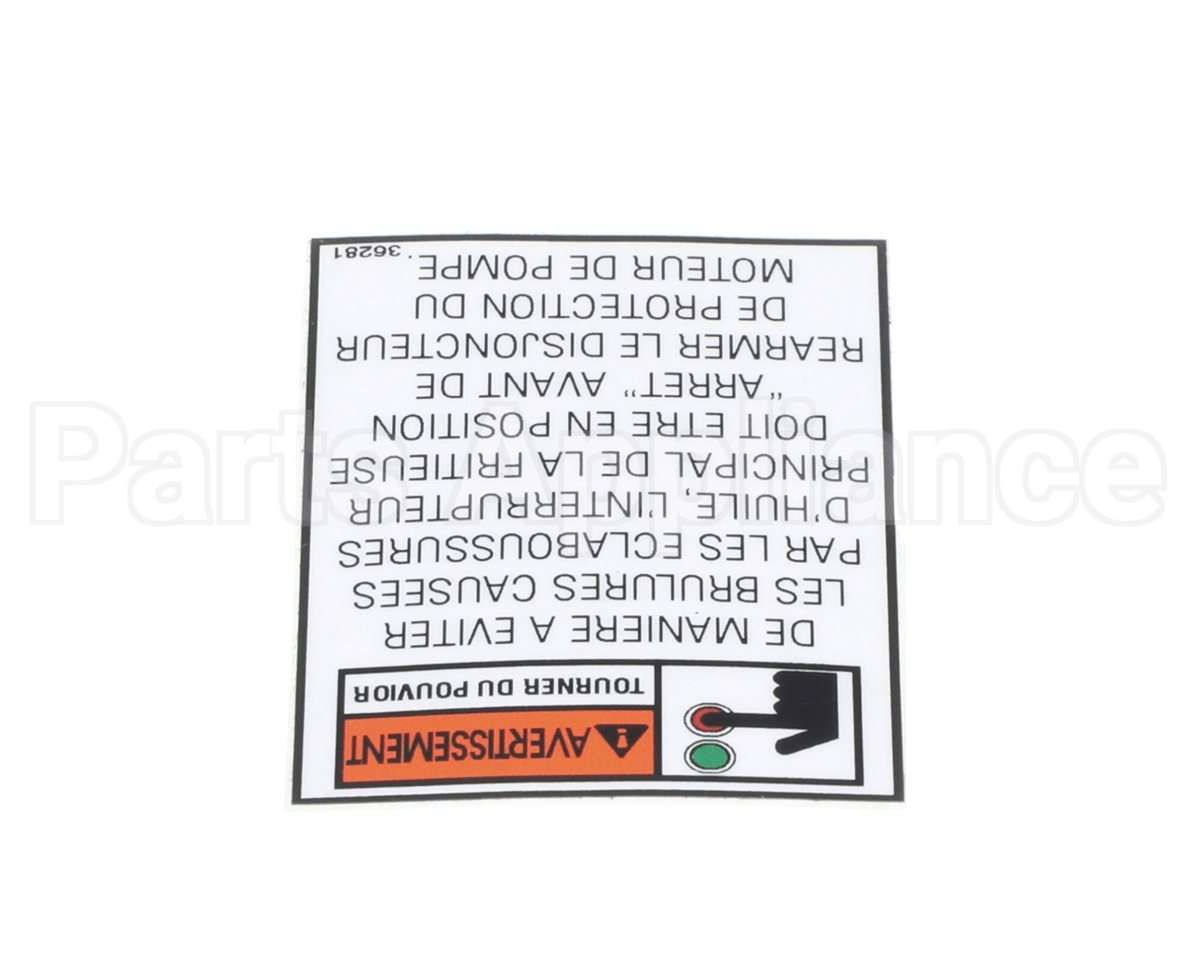 36281 Henny Penny Label-Warning Pump Motor Fr.