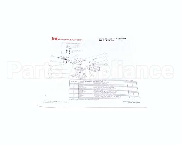 390-00173 Grindmaster Cecilware Instructions Shutter Kit Gnb