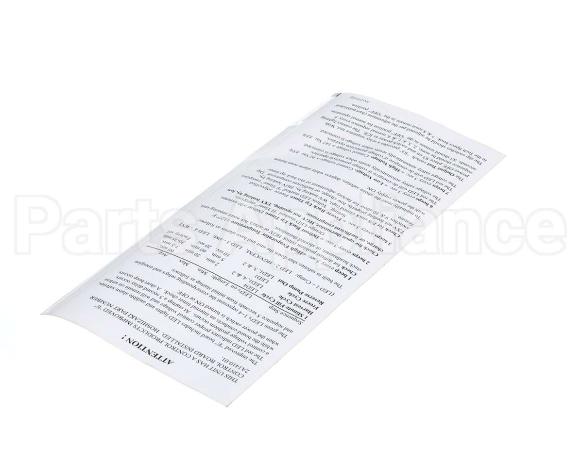 3A1272-01 Hoshizaki Control Box- Label
