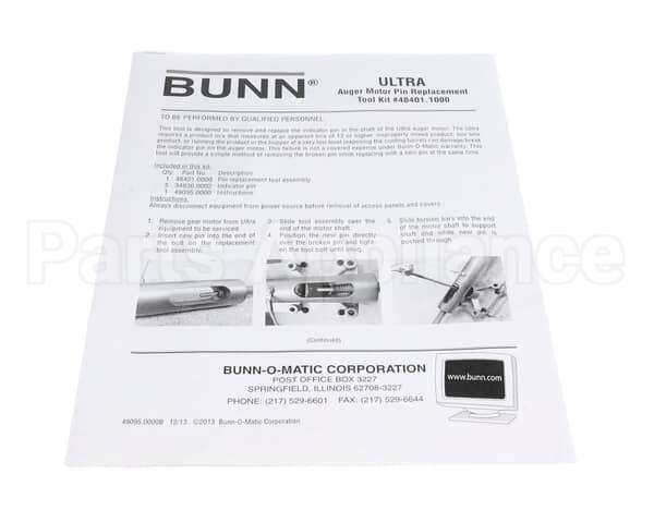 49095.0000 Bunn Instructions, Auger Motor Pin Ultra