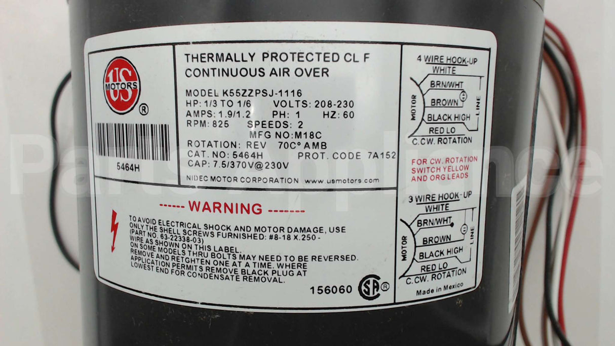 5464H Nidec-Us Motors 208-230V 825Rpm 1/3-1/6Hp Mtr