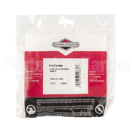 578794MA Briggs & Stratton Kit 5/16 Shear Bolt