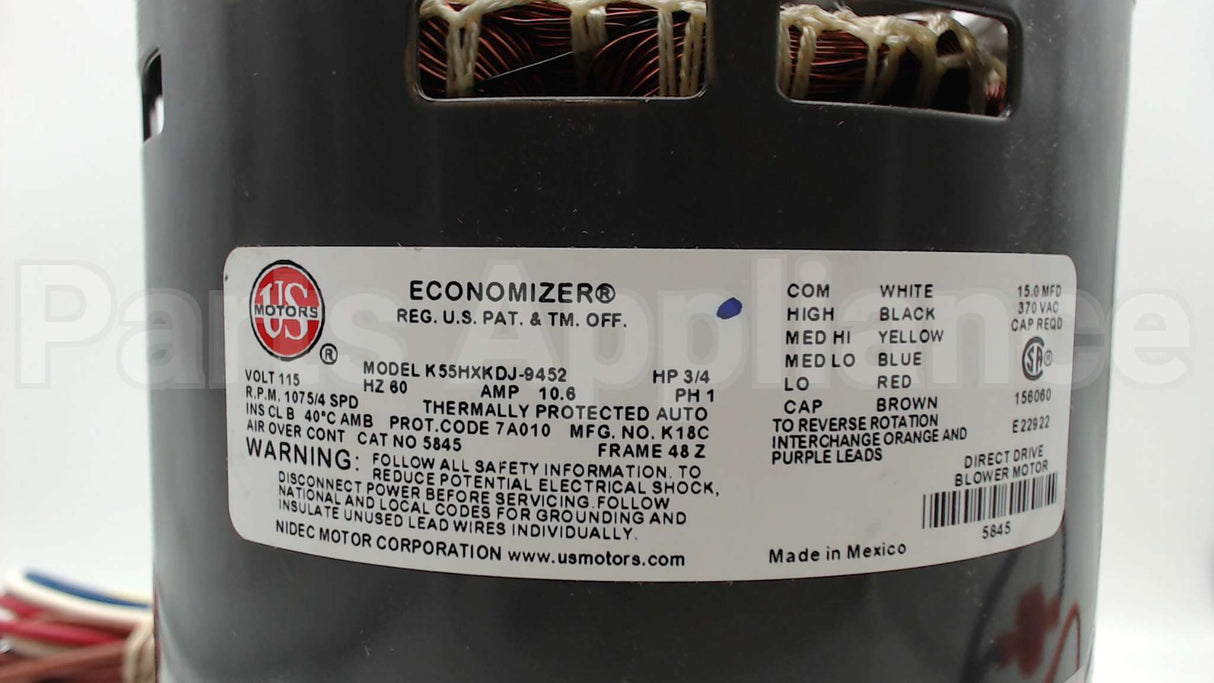 5845 Nidec-Us Motors 3/4Hp 1075Rpm 115V 48Z Oao