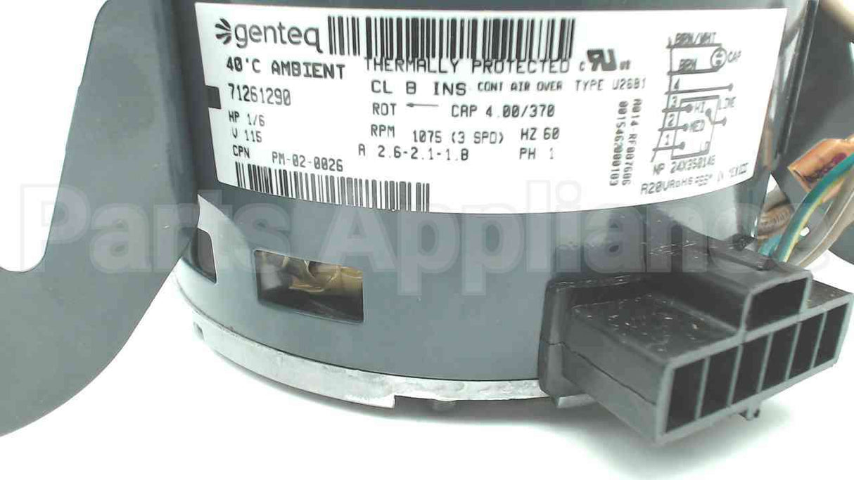 PM-02-0026 Enviro-Tec 115V 1/6Hp 1075Rpm 3Spd Motor