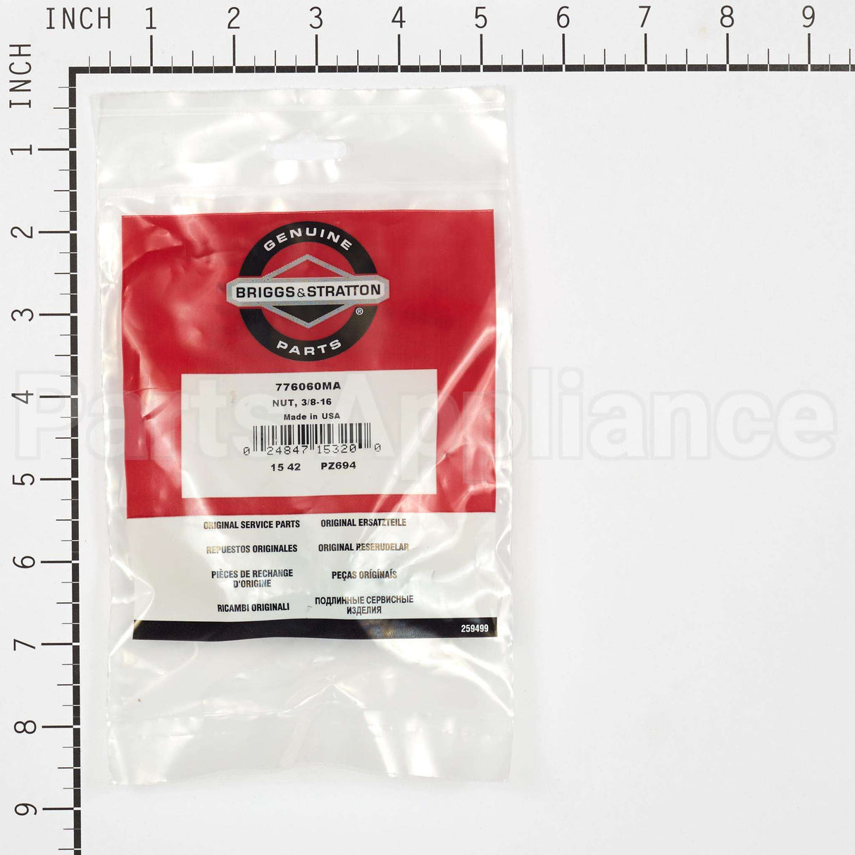 776060MA Briggs & Stratton Nut 3/8-16