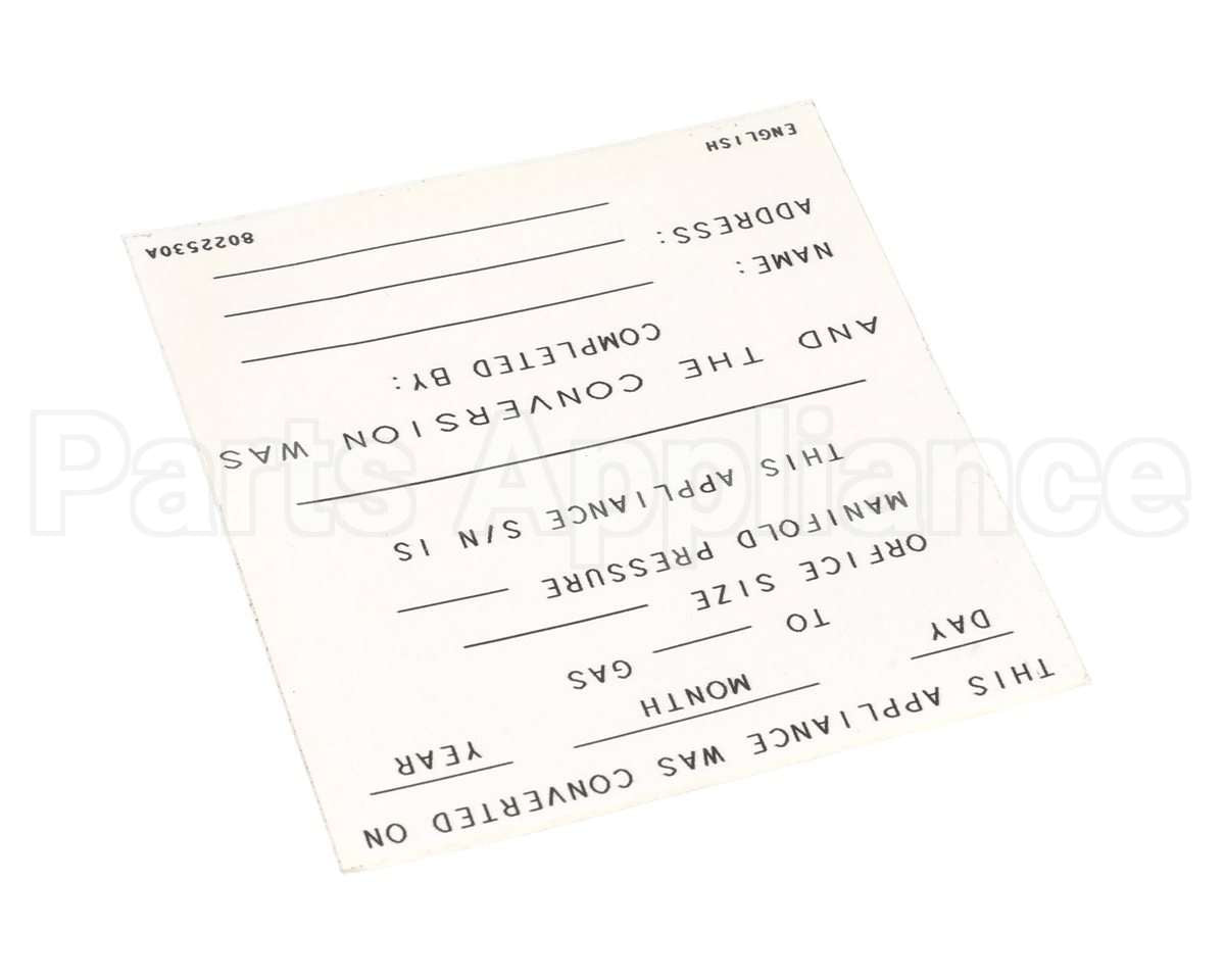 8022530 Frymaster Label,Conversion Date, English