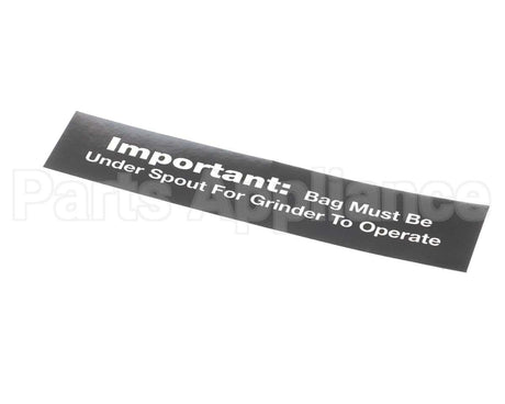 84967 Grindmaster Cecilware Decal, 800 Bag Under Spout