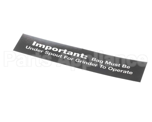 84967 Grindmaster Cecilware Decal, 800 Bag Under Spout