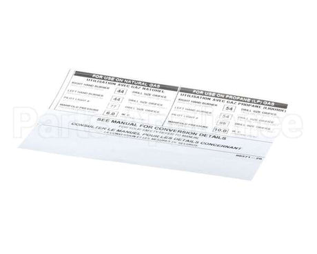 8837120 Apw Wyott Label, Orifice Size